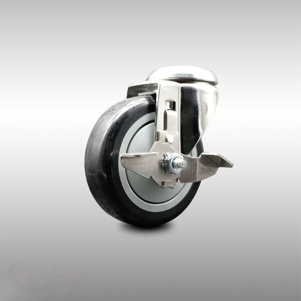 Service Caster 4 Inch 316SS Black Polyurethane Wheel Swivel Bolt Hole Caster with Brake SCC SCC-SS316BH20S414-PPUB-BLK-TLB - main